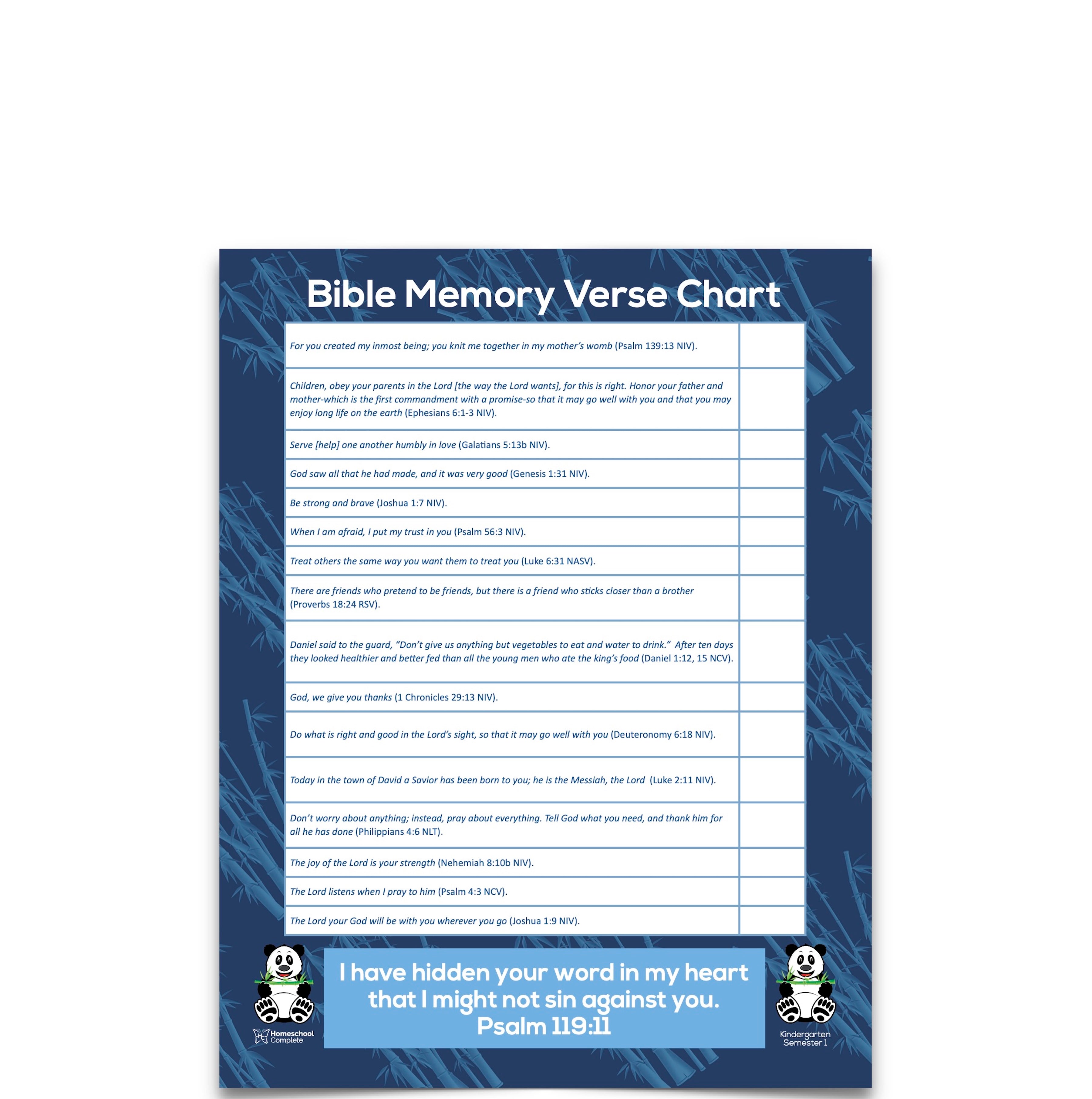 Bible Verse Chart Semester One